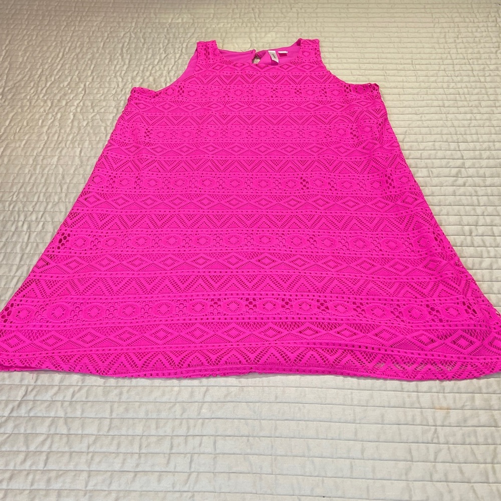 Tacera Fuchsia Sleeveless Lace Top/DRESS WOMENS SIZE L. LINED
